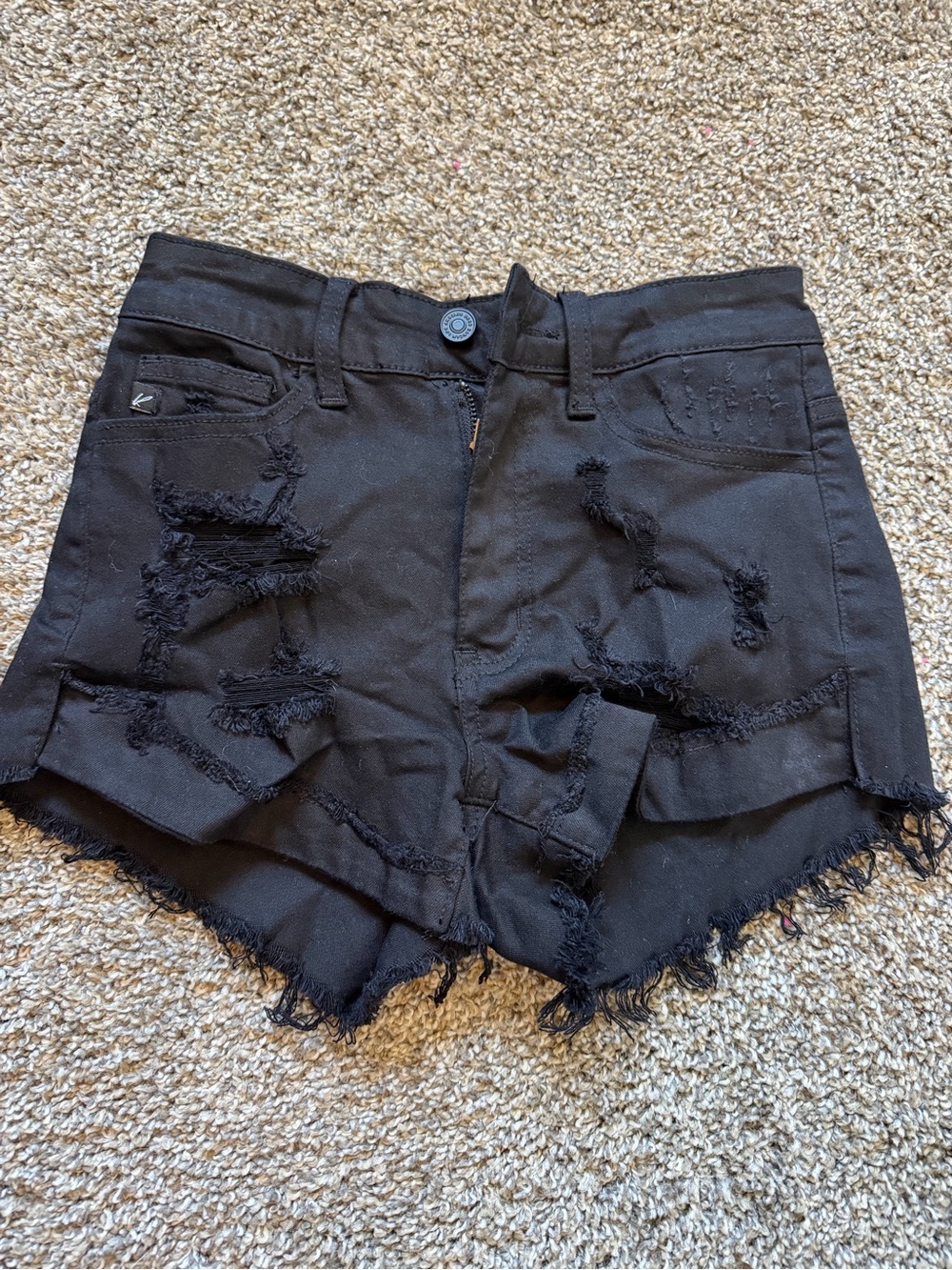 KanCan Black High-Waist Distressed Denim Shorts